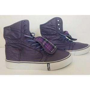 Levi's Women's Sneakers Purple Size 9 High Tops Canvas Pocket Plaid Tongue Rare